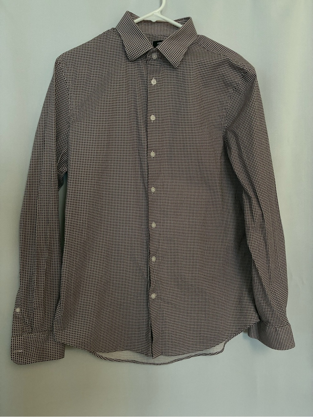 Express Men's Long-Sleeve Dress Shirt - Burgundy & White Micro-Check